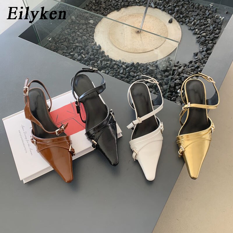Eilyken 2023 Spring New Pumps Women Shoes Fashion Square Heel Pointed Toe Ladies Elegant Slingback Sandals Zapatilla De Muje - kmtell.com