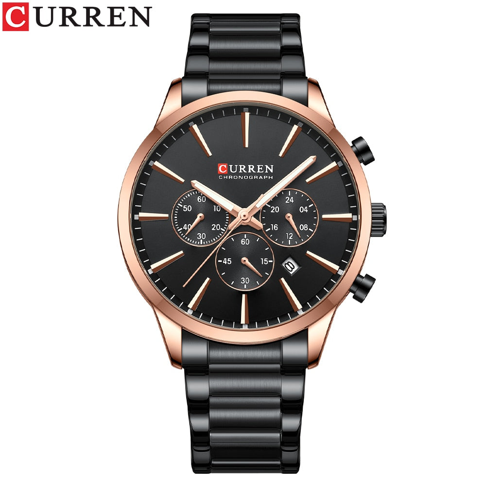 CURREN Quartz Watches for Men New Fashion Stainless Steel Strap Male Wristwatches with Luminous Hands Chronograph Sports Clock - kmtell.com