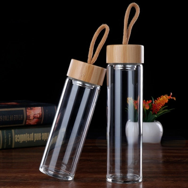 400ml 500ml High Quality Glass Water Bottles Bamboo Lid With Rope Drink Bottled For Beverages Outdoor Brief Portable Tea bottle - kmtell.com