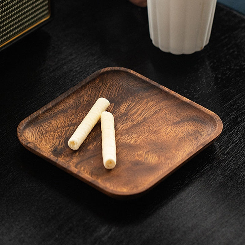 2Pcs Acacia Wood Plates Square Wooden Snack Plate Cake Dessert Fruit Serving Small Sushi Food Dishes Plate Set Wooden Tableware - kmtell.com