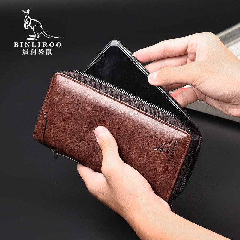 Men&#39;s Long Zipper Wallet High Quality Pu Leather Wallet for Men RFID Blocking Business Clutch Bag Credit Card Holder Purse Man - kmtell.com