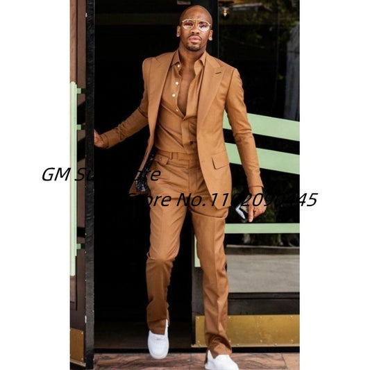 Men&#39;s Suit Two-Piece Solid Color Slim Fit Single Breasted Fashion Lapel Trousers Notched Lapel Collar Suitable For Business - kmtell.com
