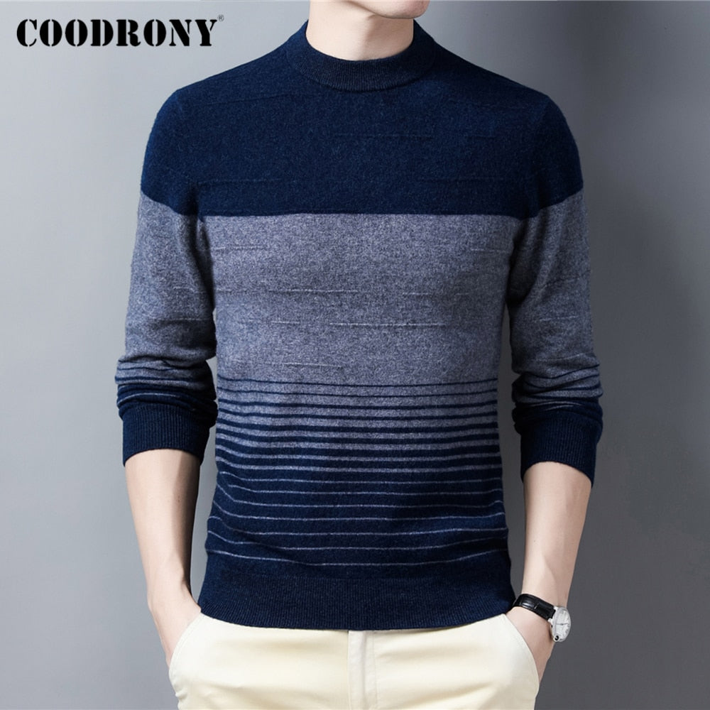 COODRONY Brand 100% Merino Wool Striped O-Neck Sweater Men Clothing Autumn Winter New Arrival Classic Pullover Pull Homme Z3050 - kmtell.com