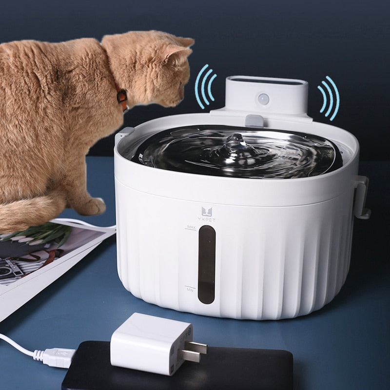 2L Battery Operated Cat Water Fountain Wireless Motion Sensor Automatic Cat Water Dispenser Filter Cat Drinker