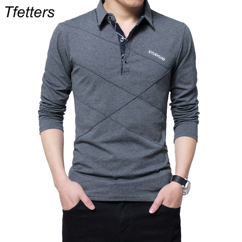 TFETTERS Brand T Shirt Men Long T-shirt Turn-down Stripe Designer T-shirt Slim Fit Loose Casual Cotton T Shirt Male Plus Size - kmtell.com