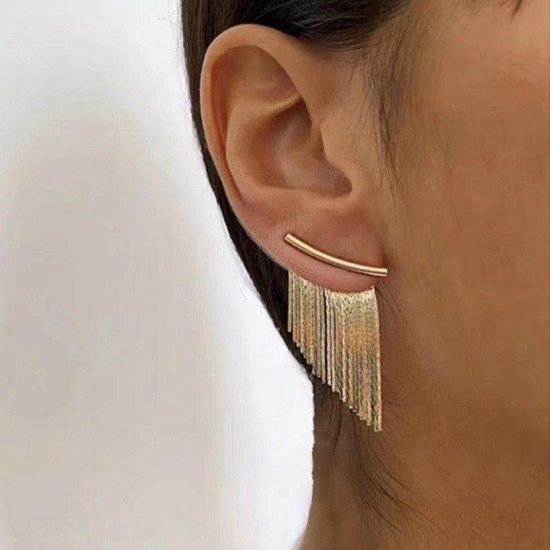 Fashion Statement Earring Long Statement Gold Color Bling Tassel Earrings For Women Female Wedding Daily Pendant Jewelry Gifts - kmtell.com