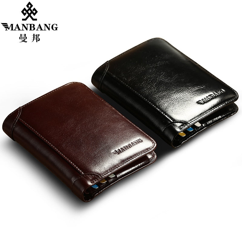 ManBang Classic Style Wallet Genuine Leather Men Wallets Short Male Purse Card Holder Wallet Men Fashion High Quality - kmtell.com