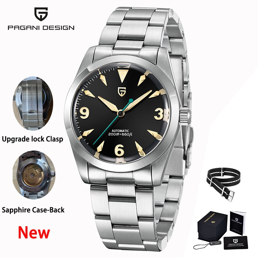 2022 New 36MM PAGANI Design Men Retro Mechanical Watch PT5000 Luxury Stainless Steel AR Sapphire 200m Waterproof reloj hombre - KMTELL