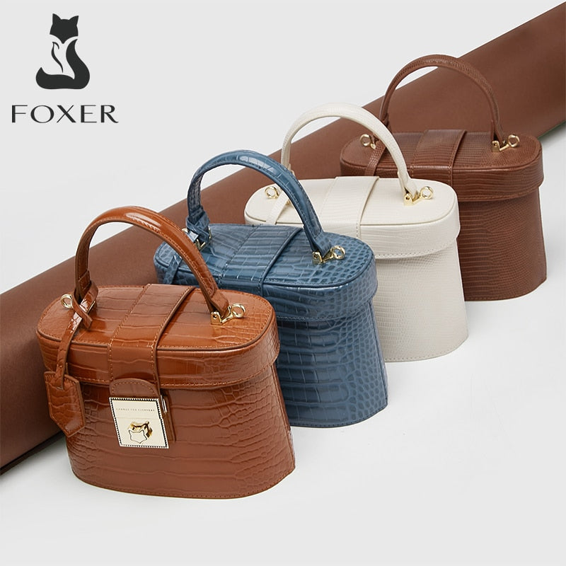 FOXER Brand Original Crocodile Pattern Tote Women Mini Handbag Vegan Leather Lady Shoulder Crossbody Bag High Quality Purse Gift - kmtell.com