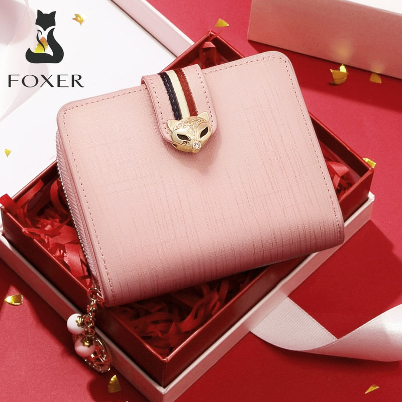 FOXER Valentine&#39;s Day Gift Women Luxury Short Wallet Split Leather Coin Purse Lady Money Bags Fashion Female Card Holder ID Case - kmtell.com