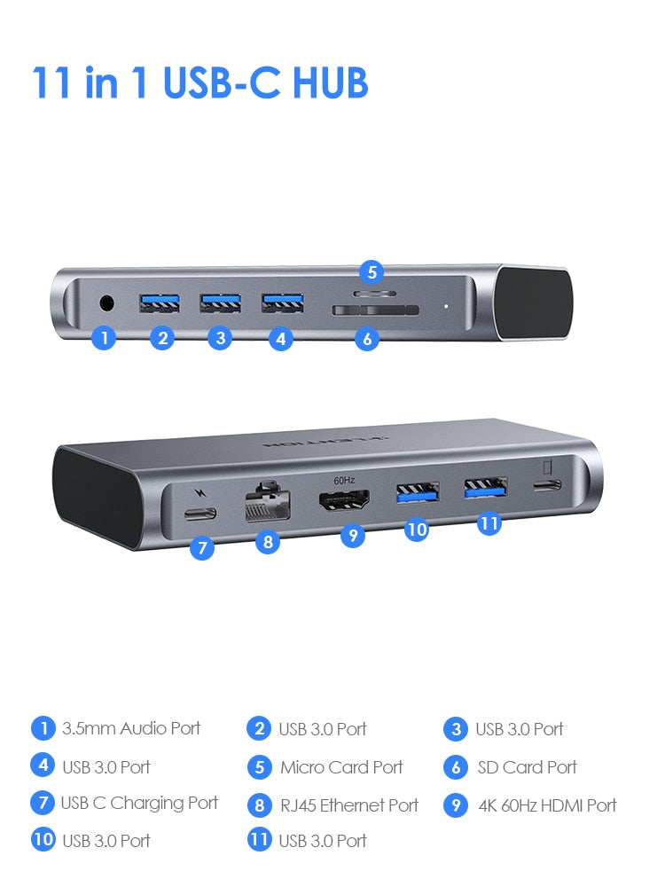 Lention USB C HUB 4K HDMI 60Hz PD VGA USB 3.0 2.0 Docking Station TypeC for MacBook Pro Air M2 M1/Surface Dock Splitter - kmtell.com