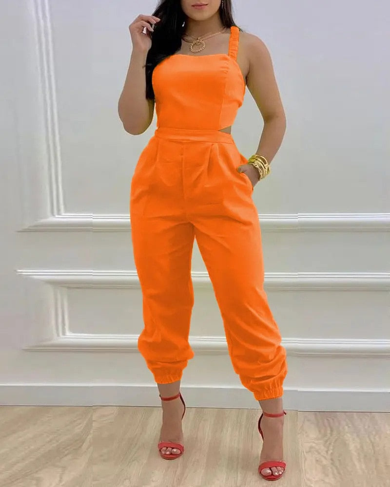 Lady Fashion One-Shoulder Romper Overalls Women Elegant Wide Leg Playsuits Retro Gold Butterfly Print Office Jumpsuit Streetwear - kmtell.com