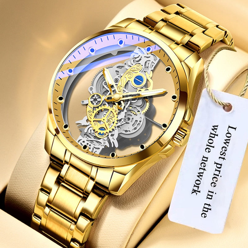 2023 New Men Watch Skeleton Automatic quartz Watch Gold Skeleton Vintage Man Watch Mens Watches Top Brand Luxury часы мужские - kmtell.com