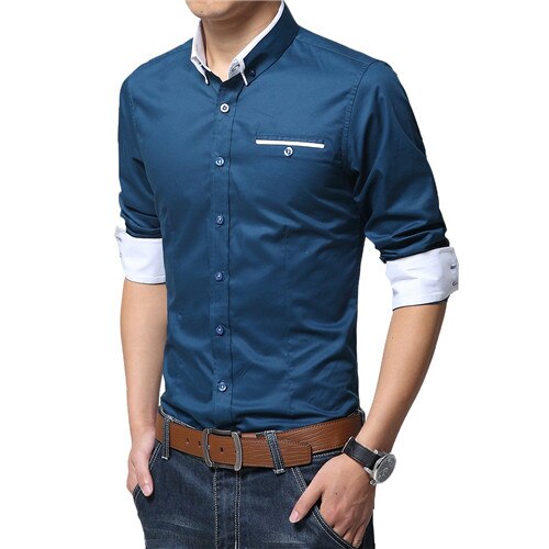 TFETTERS Newest Cotton Men Shirt Casual Shirt Long Sleeve Solid Color Regular Fit Plus Size Men&#39;s Shirts - kmtell.com