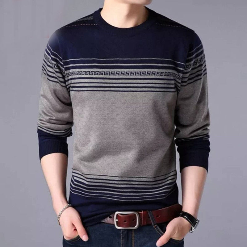 Autumn Winter Casual Loose Vintage Striped Sweaters Man Long Sleeve All Match Pullover Male Keep Warm Fashion Gentmen Clothes - kmtell.com