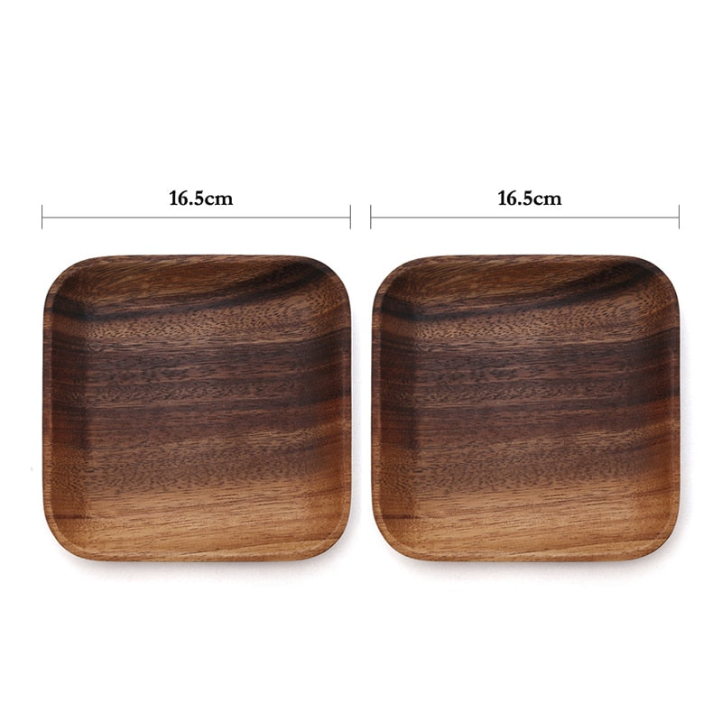 2Pcs Acacia Wood Plates Square Wooden Snack Plate Cake Dessert Fruit Serving Small Sushi Food Dishes Plate Set Wooden Tableware - kmtell.com