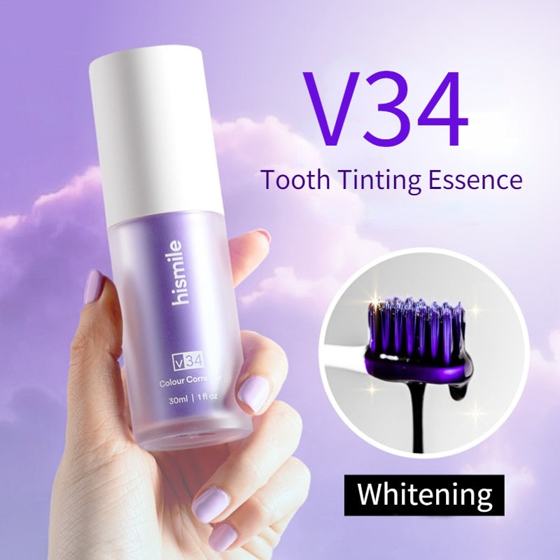 HISMILE V34 Toothpaste Purple Color Corrector Toothpaste For Teeth White Brightening Tooth Care Toothpaste Reduce Yellowing 30ml