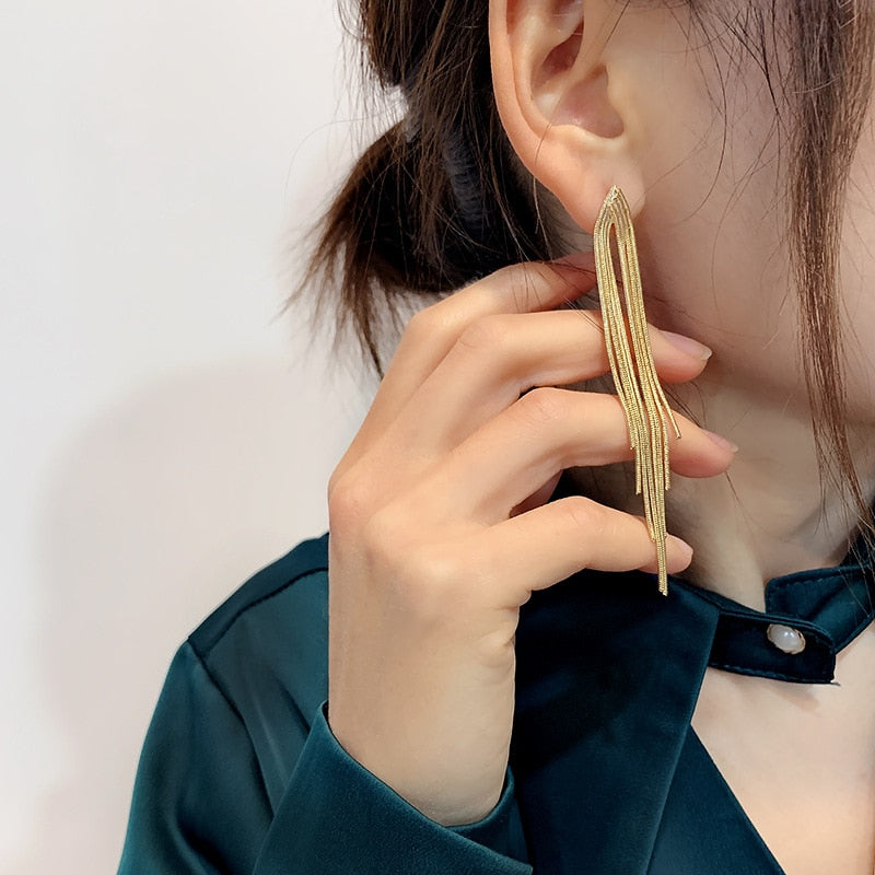 Vintage Gold Color Bar Long Thread Tassel Drop Earrings For Women Glossy  Geometric Korean Earring New Fashion Wedding Jewelry - kmtell.com