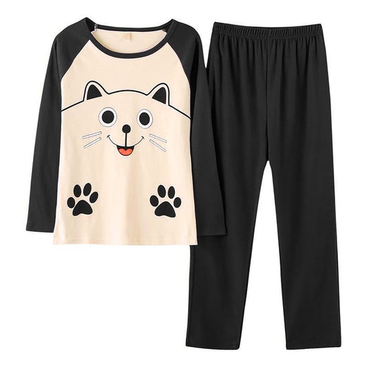 New Pajamas Ladies Spring Autumn Long Sleeve Polyester Cotton Women's Autumn and Winter Large Size Casual Autumn Homewear Set - kmtell.com
