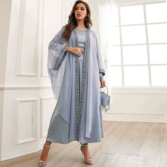 Muslim Fashion Lady Set Print Round Neck High Waist Islamic Cloth Abaya for Women Dubai Turkish Dresses Vestido Longo Feminino - kmtell.com