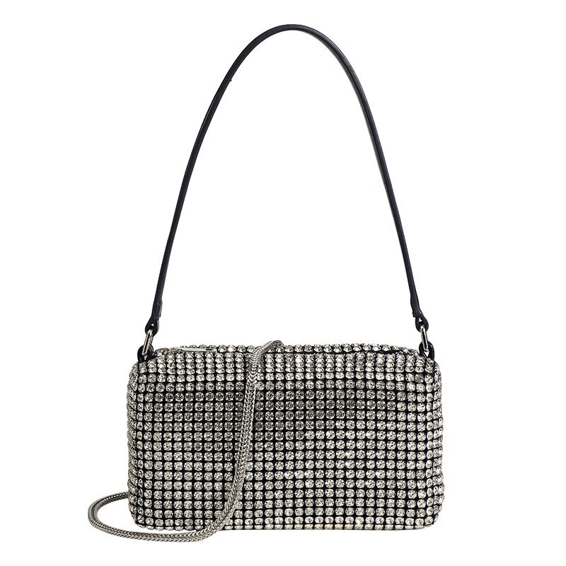 Women Diamond Hobo-bag For 2022 Female Clutch Design Brand Luxury Shoulder Bags Handbag Leather PU Shiny Hobo-bag Messenger Bag - kmtell.com