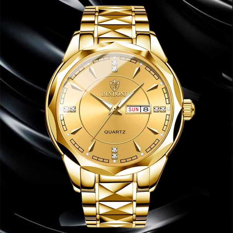 Fashion Luxury Gold Watch Men 2023 New Military Sport Quartz Wristwatch Calendar Casual Clock Stainless Steel Wateproof Watches - kmtell.com