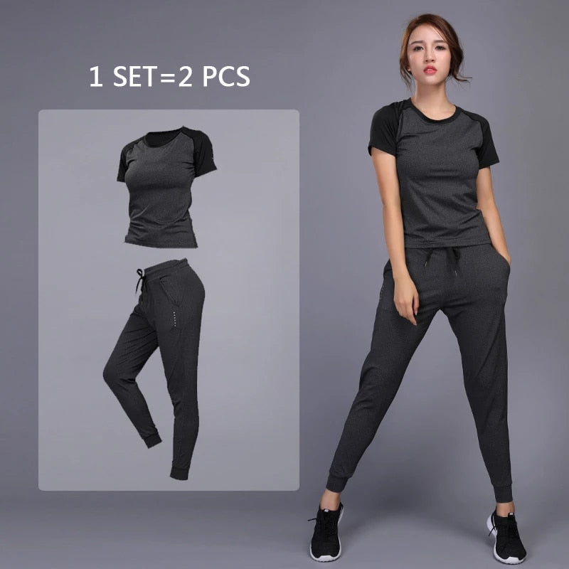 New Women&#39;s Sportswear For Yoga Sets Jogging Clothes Gym Workout Fitness Training Sports T-Shirts Running Pants Leggings Suit - kmtell.com