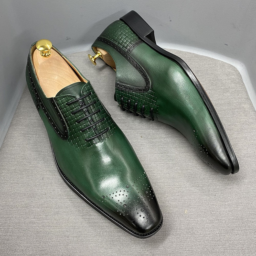 Size 6 To 13 Mens Oxford Dress Shoes Genuine Leather Handmade Green Lace-Up Brogue Classic Party Wedding Formal Shoes for Men - KMTELL