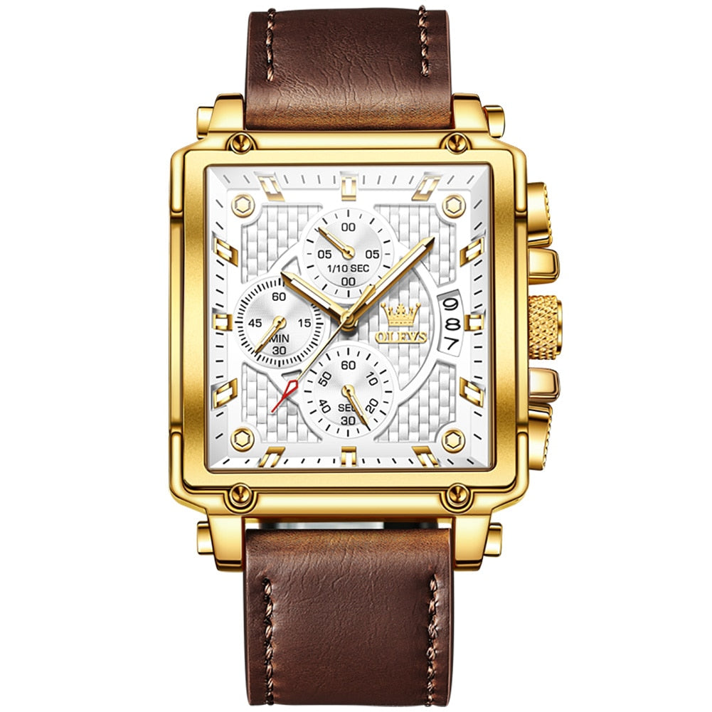 OLEVS Top Brand Men&#39;s Watches Luxury Square Quartz Wrist Watch Original Waterproof Luminous Chronograph Watch for Men Relogio - kmtell.com