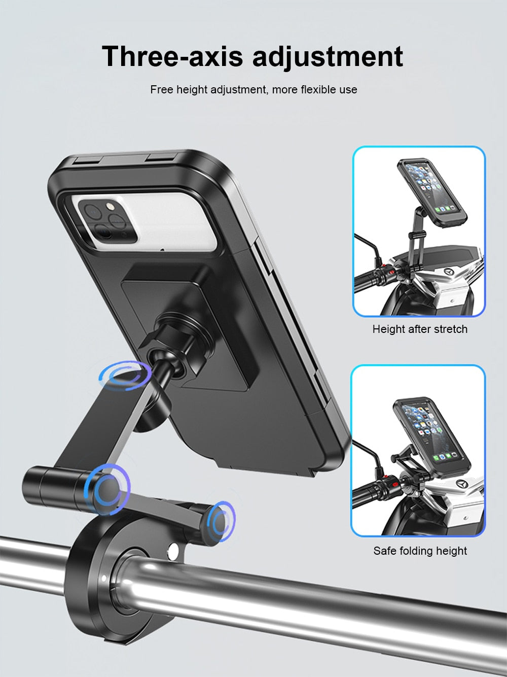 Waterproof Motorcycle Bike Mobile Phone Holder Support Universal Bicycle GPS 360° Swivel Adjustable Motorcycle Cellphone Holder - kmtell.com
