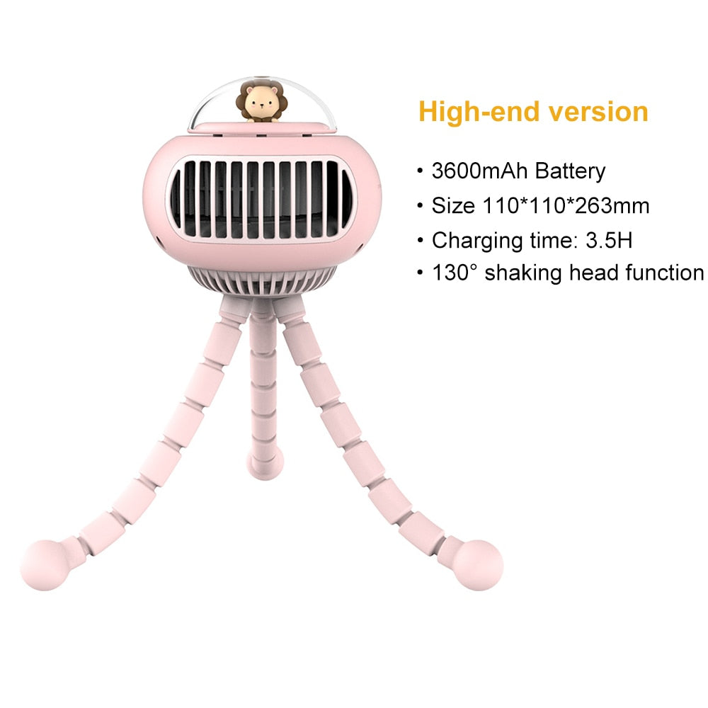 Mini Flexible Air Conditioner 3600mAh Chargeable Stroller Cooling Fan 130° Auto Rotation 4-gear Wind Handheld for Outdoors Quiet - KMTELL