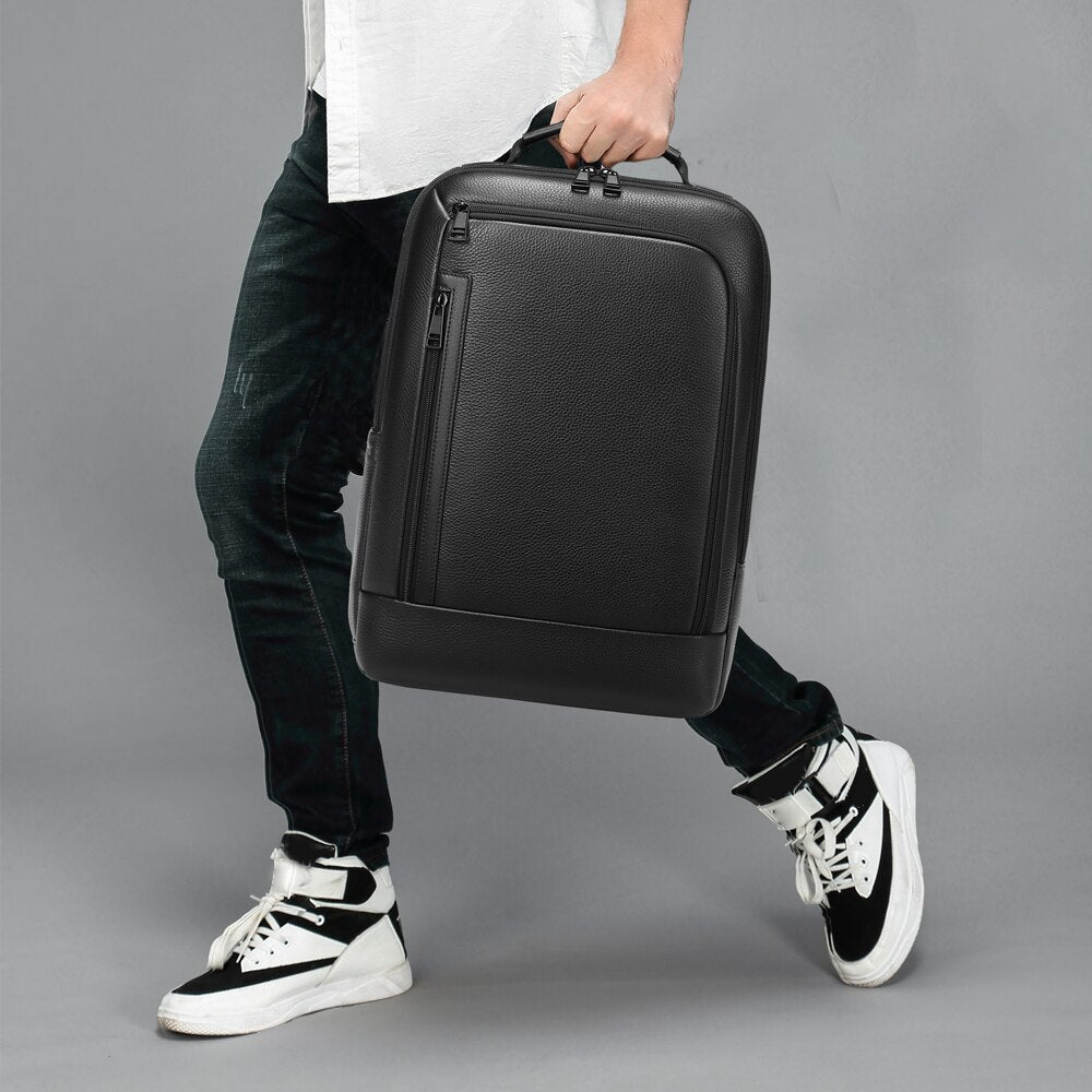 EURCOOL 2023 New Luxury Genuine Leather Backpack for Men Travel Black Bagpack Top Layer Cow Leather Men Business Laptop Mochila - kmtell.com