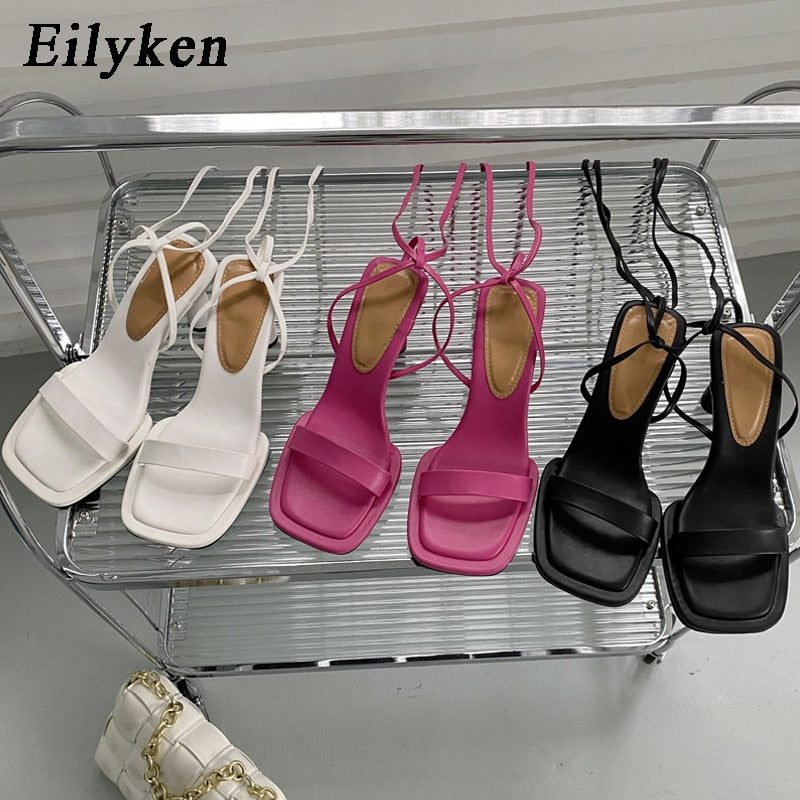 Eilyken 2023 Summer New Brand Ankle Strap Sandal Women Thin High Heel Lace-Up Dress Pumps Shoes Outdoor Gladiator Sandals - kmtell.com