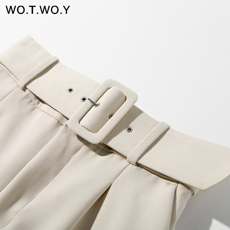 WOTWOY Elegant Formal High Waist Pants Women Skinny Office Lady Pencil Pants Women Pockets Sashes Ankle-Length Trousers Women - kmtell.com