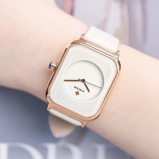 Fashion Women Watches 2022 WWOOR White Leather Minimalist Rectangle Ladies Quartz Dress Wristwatch Relogio Feminino Montre Femme - KMTELL