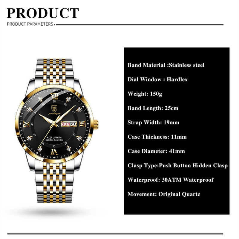 2023 New Casual Sport Chronograph Men&#39;s Watches Stainless Steel Band Wristwatch Big Dial Quartz Clock with Luminous Pointers+box - kmtell.com