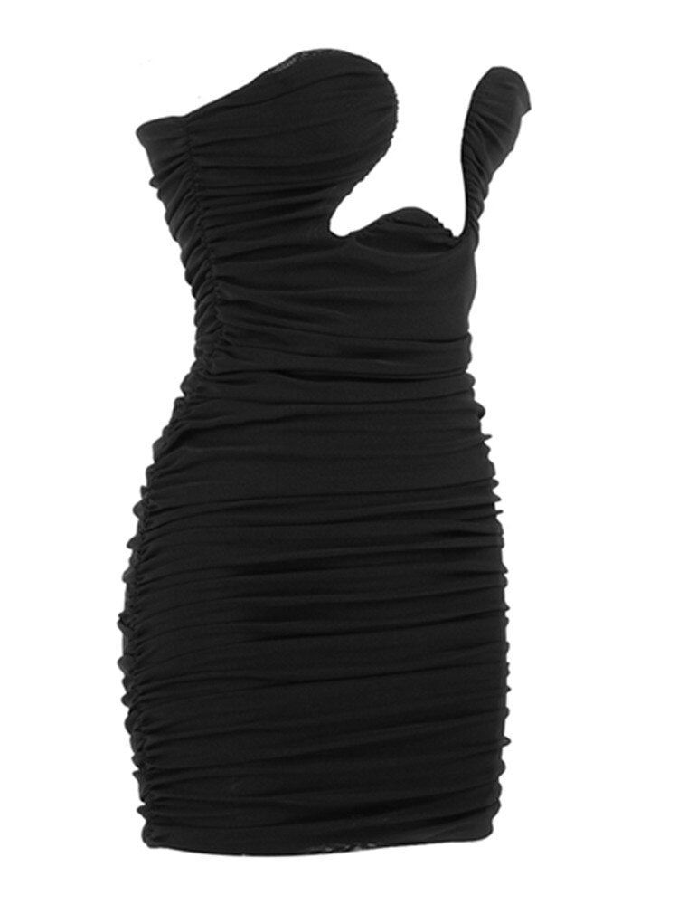 Vero Sinly 2022 Sexy Strapless Backless Mesh Ruched Black Mini Women Summer Dress Designer Fashion Evening Party Dress Vestido - kmtell.com