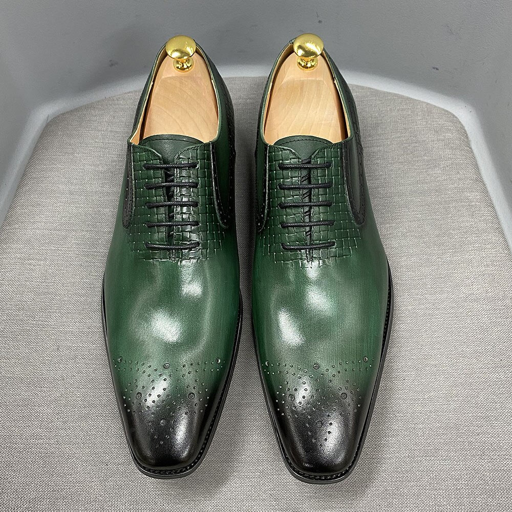 Size 6 To 13 Mens Oxford Dress Shoes Genuine Leather Handmade Green Lace-Up Brogue Classic Party Wedding Formal Shoes for Men - KMTELL