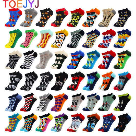 8 Pairs Funny Harajuku Casual Fashion Beer Grid Cotton Women and Men Ankle Socks