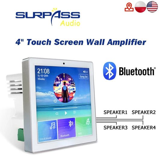 Smart Home Audio 4 Channel Wireless Bluetooth In Wall Amplifier Touch Screen,Flush-mounted Radio,USB TF Card Power for Speaker - kmtell.com