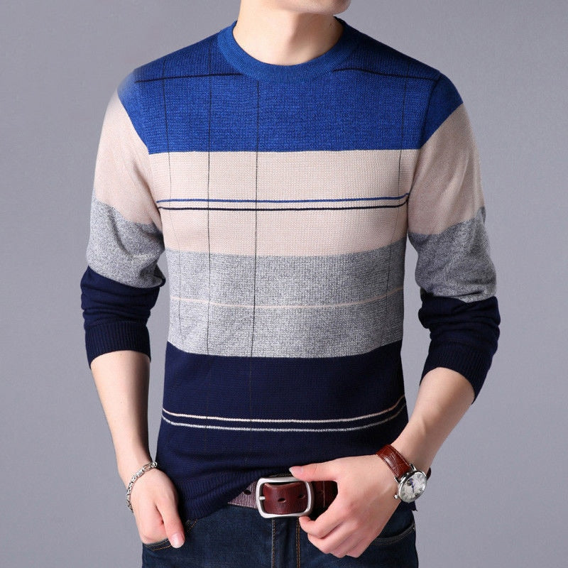 Autumn Winter Casual Loose Vintage Striped Sweaters Man Long Sleeve All Match Pullover Male Keep Warm Fashion Gentmen Clothes - kmtell.com