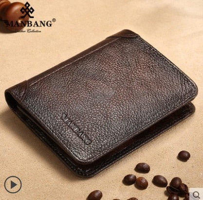 Manbang Men&#39;s Wallets RFID Genuine Leather Trifold Wallets For Men with ID Window and Credit Card Holder - kmtell.com