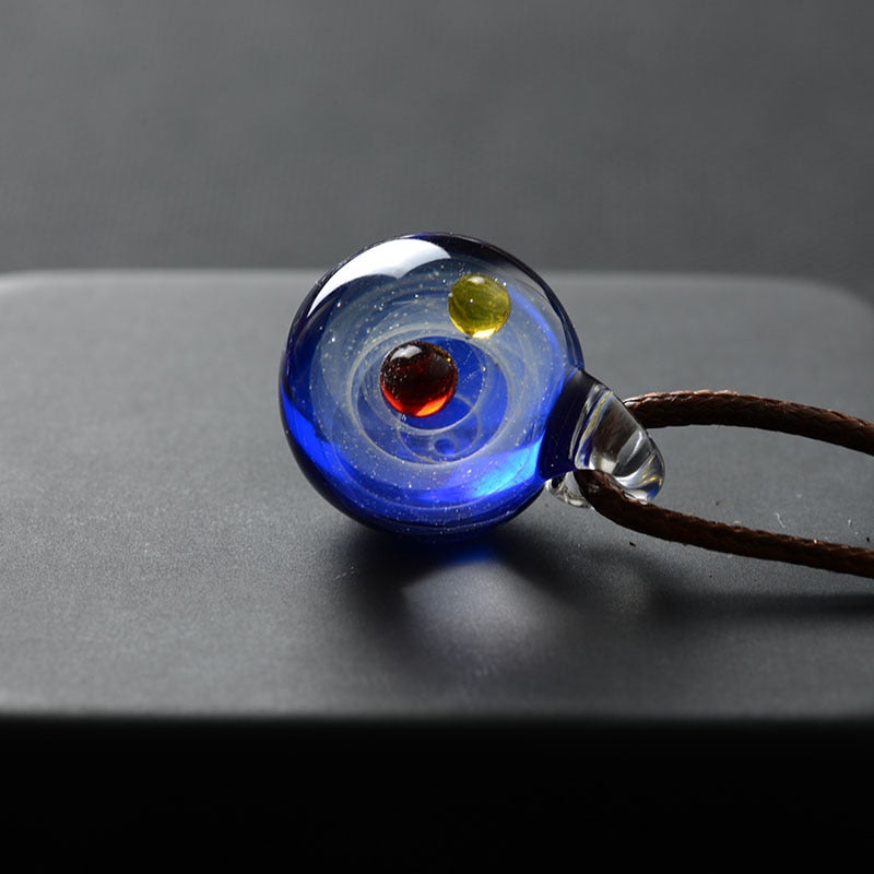 BOEYCJR Universe Glass Bead Planets Pendant Necklace Galaxy Rope Chain Solar System Design Necklace for Women Christams Gift - kmtell.com