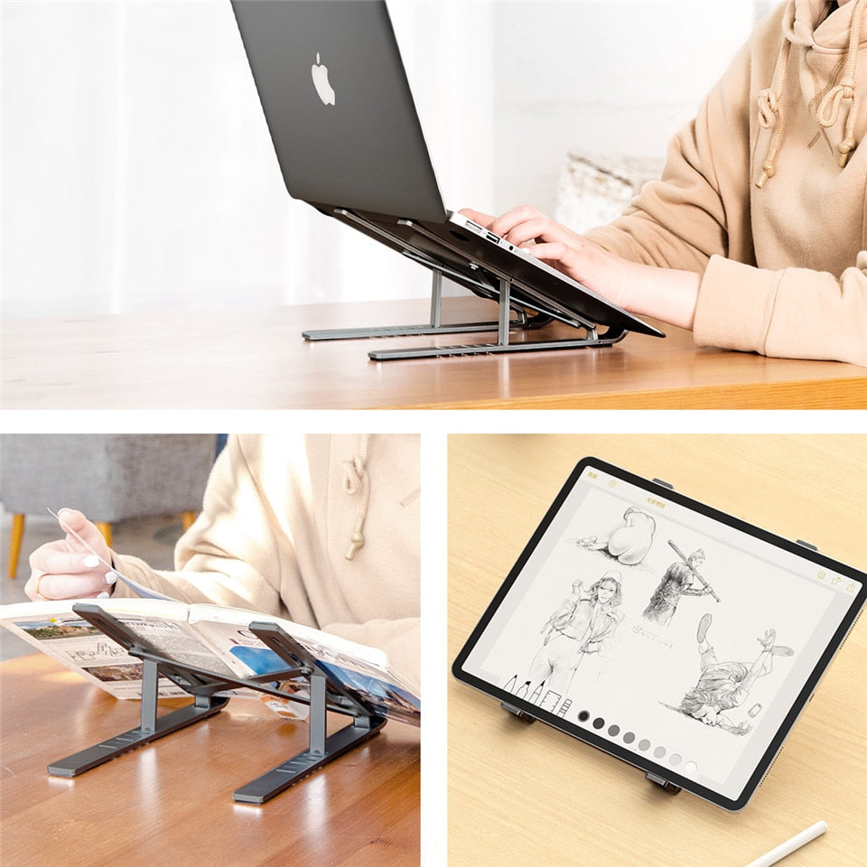 LICHEERS Laptop Stand for MacBook Pro Notebook Stand Foldable Aluminium Alloy Tablet Stand Bracket Metal Holder for Notebook - kmtell.com