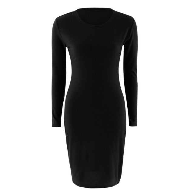 Autumn Spring Women Long Sleeve Dress Bodycon Sexy Slim Fit O-neck Casual Dresses Best Sale - KMTELL