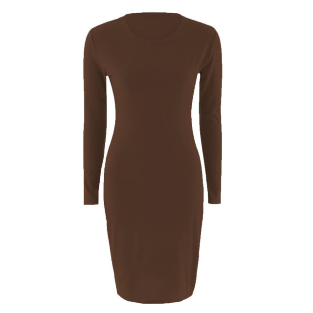 Autumn Spring Women Long Sleeve Dress Bodycon Sexy Slim Fit O-neck Casual Dresses Best Sale - KMTELL