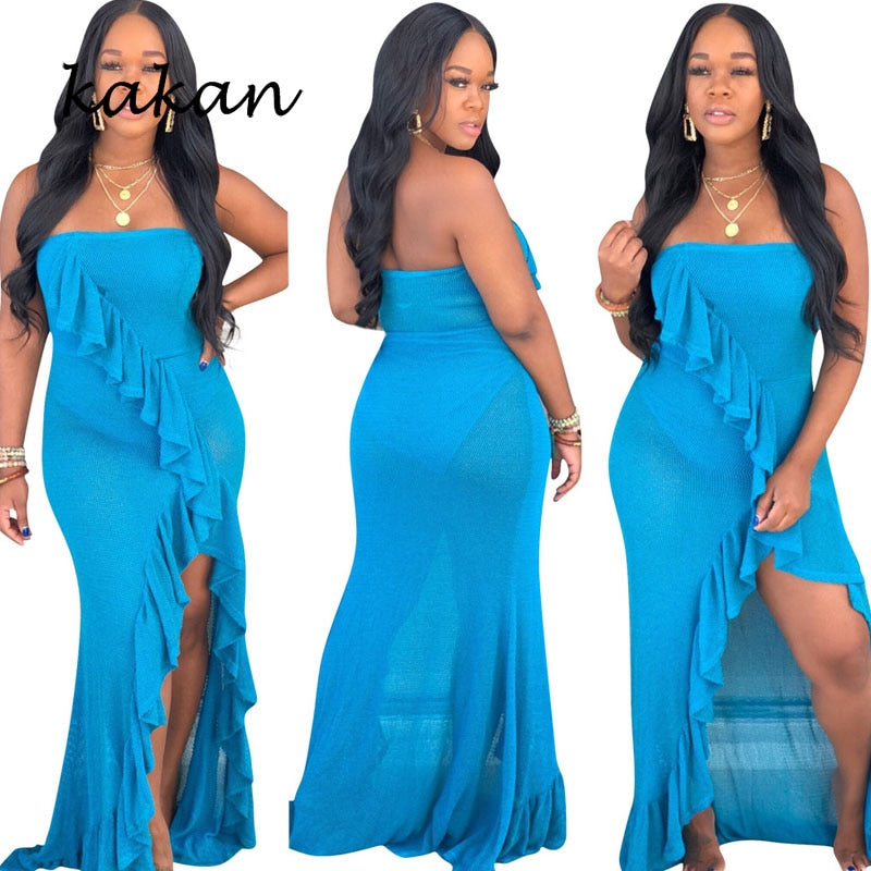 kakan Best selling new sexy dress split long women&#39;s ruffled dress 2019 summer women&#39;s dress - KMTELL