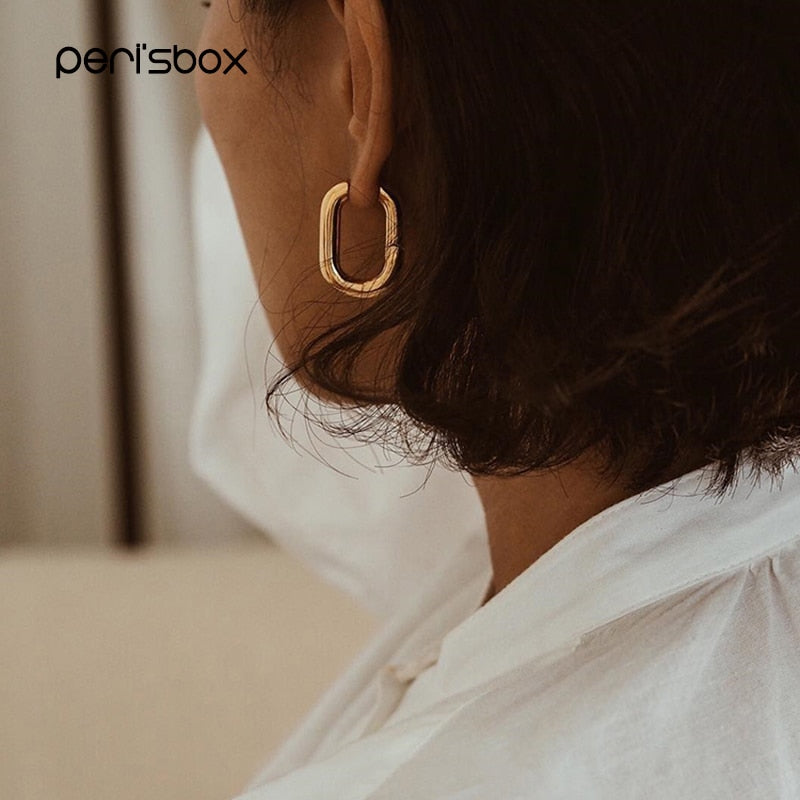 Peri'sBox Best Selling French Gold Chic O Shaped Hoop Earrings Women's Chunky Hoops Geometrical Brass Earrings Minimalist - KMTELL