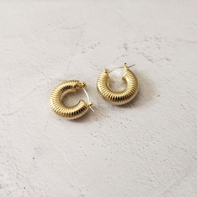 Peri'sBox Best Selling French Gold Chic O Shaped Hoop Earrings Women's Chunky Hoops Geometrical Brass Earrings Minimalist - KMTELL
