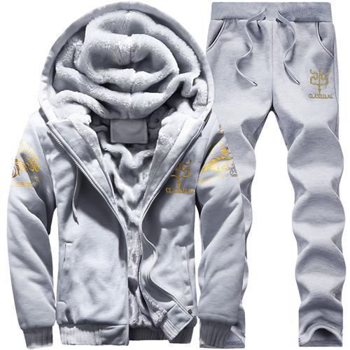 BOLUBAO Winter Thick Men Sports Suit Tracksuit Hooded Sportswear Zipper Cardigan Hooded+Elastic Pants Casual Men Set - KMTELL